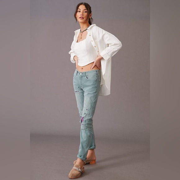 Anthropologie Denim - Pilcro by Anthropologie Slim Patches Boyfriend Trendy Teal Distressed Jeans 32